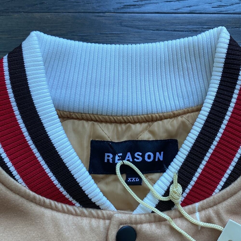 Reason Tan Bomber Jacket with Red and Black Accents - Picture 2 of 11